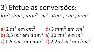 PARTE 3  CONVERSÃO DE UNIDADES DE MEDIDAS km3 hm3 dam3 m3 dm3 cm3 mm3 [upl. by Karilla]