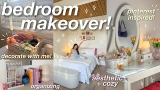 BEDROOM MAKEOVER ⭐️ aesthetic  cozy pinterest inspired decorating organizing etc 🪴 [upl. by Selemas]