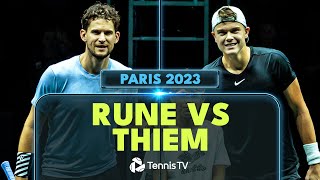 Holger Rune vs Dominic Thiem ENTERTAINING Match Highlights  Paris 2023 [upl. by Nrevel]