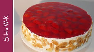 Erdbeerkuchen mit Mandeln  Erdbeertorte  ohne Gelatine [upl. by Bridwell]