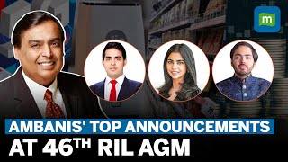 RILs 46th AGM Mukesh Akash amp Isha Ambani On Succession Plan Jio AirFiber Launch AI For All [upl. by Divine563]