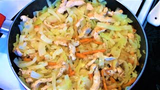 Тушеная капуста с курицей Очень вкусно Быстро и просто Низкокалорийное блюдо [upl. by Eiliak]