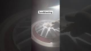 Sandblasting wheels with 3060 granite before powder coating [upl. by Nerreg]