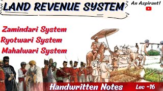 Land Revenue SystemsThe ZamindariRyotwariMahalwari  Modern History  Lec16  An Aspirant [upl. by Dammahum]