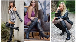 more gorgeous and graceful latex leather long boots over knee boot outfits [upl. by Kirch]