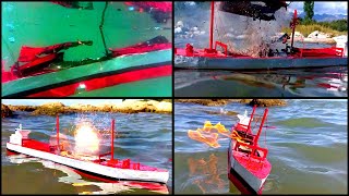 Cardboard RC ship exploded and sinking in coastal waters [upl. by Wunder]