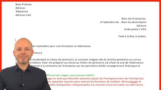 COMMENT REDIGER UNE LETTRE DE MOTIVATION POUR UNE FORMATION EN ALTERNANCE exemple modèle [upl. by Midan139]