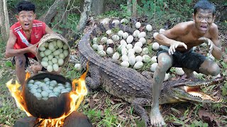 Meet crocodile in forest amp egg cooking  Primitive technology [upl. by Hedve]