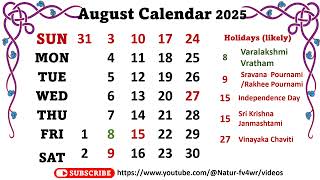 August Calendar 2025 augustcalender2025 [upl. by Battista456]