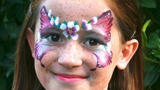 Flower butterfly face painting tutorial  Adding flowers to a butterfly makeup [upl. by Halimeda159]