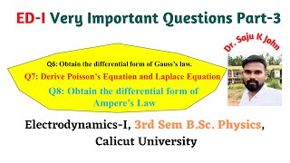 Electrodynamics I Important Questions for Calicut University 3rd Sem B Sc Physics Exam [upl. by Ahsym]