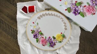 프랑스자수 3 dimensional embroidery flowers DIY hadiworks caston cable petal stitch [upl. by Anya]