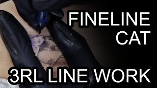 Fineline cat  03RL small tattoo  patchwork tattoo timelapse  DURION TATTOO [upl. by Dyke]