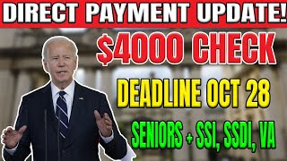 4000 OneTime Social Security Payment for Seniors SSI SSDI VA  Deadline October 28 [upl. by Yecad]