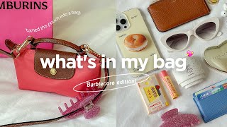 whats in my bag ft longchamp pliage mini bag barbie edition 💕 [upl. by Armmat]