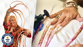 Cutting The Worlds Longest Fingernails  Guinness World Records [upl. by Washington]