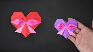 Easy Origami Heart With Bow  Valentines Day Gift Heart  How to Fold [upl. by Frederiksen]