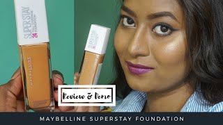 MAYBELLINE Superstay foundation Review Demo amp Wear test  334 WARM SUN  Beauty Maven [upl. by Nauwtna]