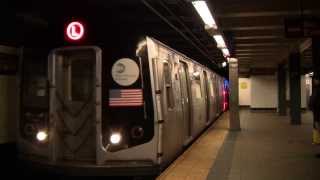 R143 L Train Action at MyrtleWycoff Avenue [upl. by Pincince]