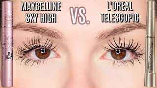 NEW MAYBELLINE SKY HIGH MASCARA VS LOREAL TELESCOPIC MASCARA  BEST DRUGSTORE MASCARA 20202021 [upl. by Buroker517]