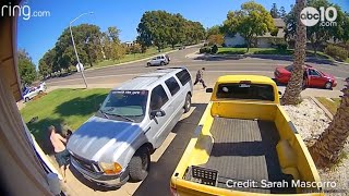 Video  Catalytic converter thieves confronted with paintball guns in Turlock bail on crime [upl. by Aierb]