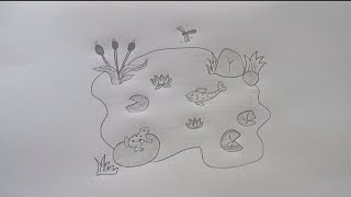 how to draw a pondeasy pond drawing [upl. by Rosalinde402]