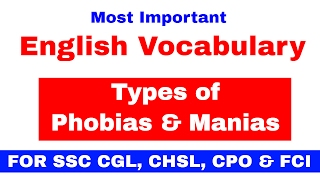 Types of Phobias  Most Important English Vocabulary for SSC CGL CHSL CPO and FCI  In Hindi [upl. by Ailama515]