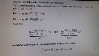 Funktionsuntersuchungen 5 Notwendiges Kriterium für Extremstellen Beweis [upl. by Allene]