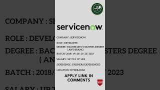 ServiceNow Off Campus Hiring Fresher For Developer servicenow  latest job updates  freshers jobs [upl. by Aidne]