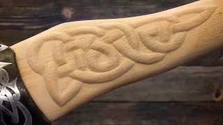 How to make a simple carving on an ax handle Carving handle of a Viking Axe [upl. by Mable113]