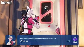 SECRET GWENPOOL CHALLENGE  Help Gwenpool Finish Her Mission at The Raft  Fortnite Found Quests [upl. by Nomelihp]