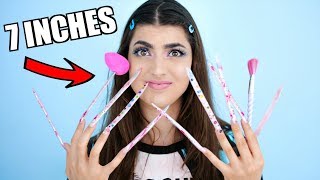 Doing My Makeup With Super Long Nails 7 Inch Long Acrylic Nails [upl. by Agatha35]