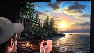 Acrylic Landscape Painting Timelapse  Sunset at the lake [upl. by Desmund]