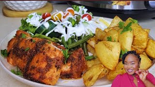 CUISINER AVEC MOI POMMES DE TERRES SAUTÉES et DU POISSON 🐟 SAUMON AU AIR FRYER airfryer recipe [upl. by Notyrb]