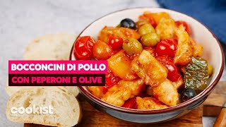 Bocconcini di pollo con peperoni e olive un secondo piatto semplice e saporito [upl. by Yreme]