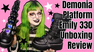 Goth Boots Unboxing Demonia Boots Emily 330 First Impressions  Emily Boo [upl. by Ahsenar102]