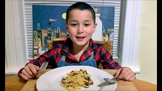 DINE Cooking With Asher  Spaghetti Carbonara [upl. by Pollak]