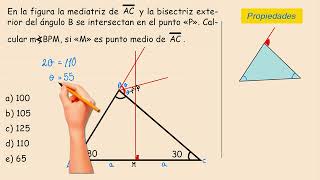 En la figura la mediatriz de AC y la bisectriz exterior del ángulo B se intersectan en el punto «P» [upl. by Sanborne]