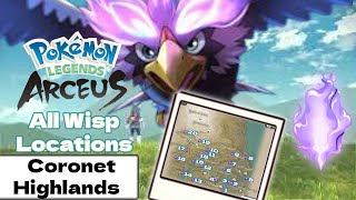 All Wisp Locations Guide Cornet Highlands Request 22  Pokémon Legends Arceus [upl. by Hodge829]