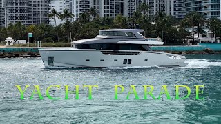 Miami River Style Yacht Parade at Haulover  Luxury Boats Cruising Inlet  Waveless Wavy Zone [upl. by Aerdnna]