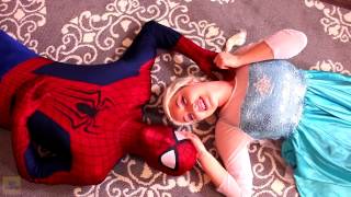 Spiderman With Frozen Elsa amp Giant Gummy Candy Chuppa Chups Pink Spidergirl Superhero in Real Life [upl. by Ykcul]