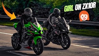 Girl 👧 Riding Kawasaki ZX10R 😍🔥 GIRL CHALLENGE ME ON ZX10R vs Bmw S1000RR [upl. by Tiebout]