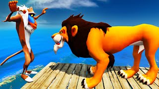 SimbaPumbaaMufasaScarKiaraRafikiTimon dive into the water through a Pipe GTA 5  THE LION KING [upl. by Colpin]