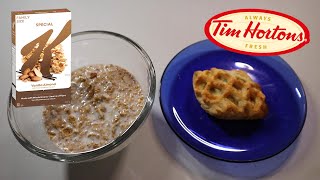 SPECIAL K VANILLA ALMOND amp TIM HORTONS SPICY JALAPENO SAVORY PASTRY ASMR MUKBANG [upl. by Naujet]