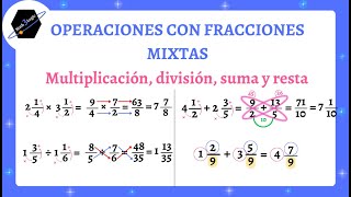 ⭐OPERACIONES con fracciones MIXTAS multiplicación división suma y resta Fraccionesmixtas [upl. by Cristi552]