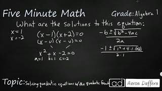 Algebra 1 Solving Quadratic Equations with the Quadratic Formula [upl. by Enaillil371]