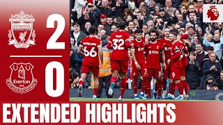 EXTENDED HIGHLIGHTS Liverpool 20 Everton  Salah double secures derby win [upl. by Nydnarb686]