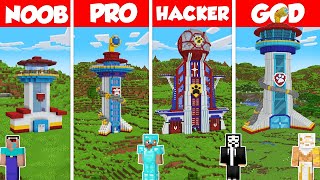 Paw Patrol Tower Build Battle Challenge  Noob vs Pro vs Hacker vs God  Minecraft Animation [upl. by Pepe651]