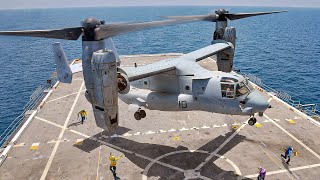 US Massive V22 Tries to Land amp Takeoff on Tiny Ship Deck [upl. by Cayla]