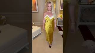 Britney Spears Posing In a Long Gold Dress  June 18 2024 💛 [upl. by Imoin]